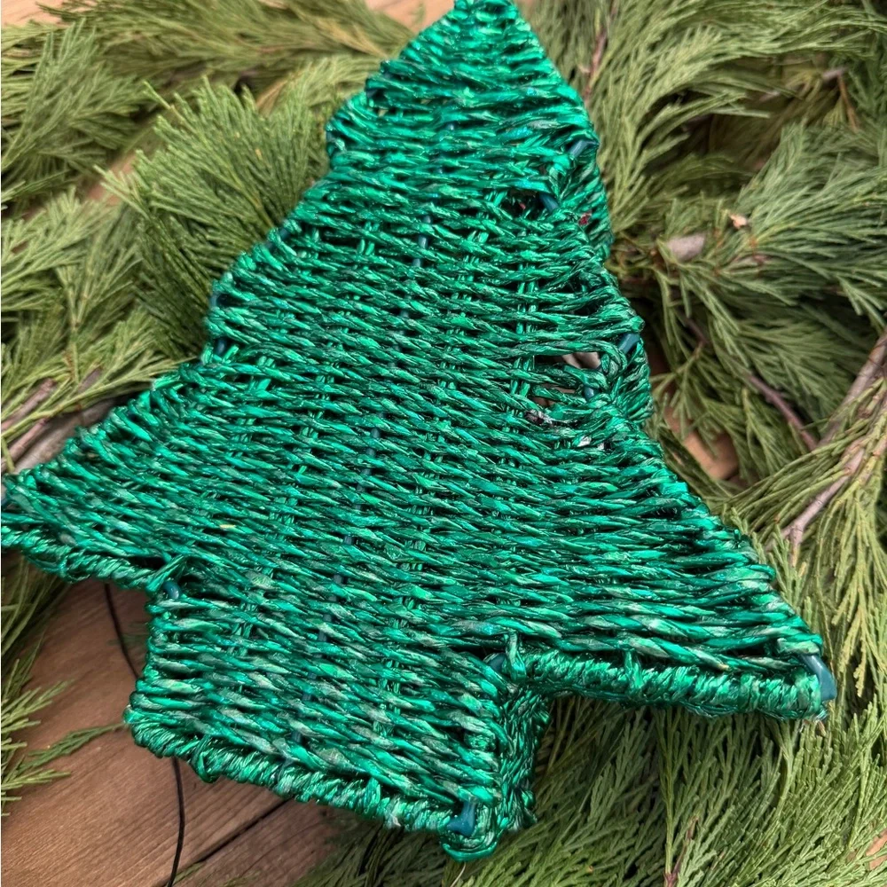 Festive Green Woven Christmas Tree Basket